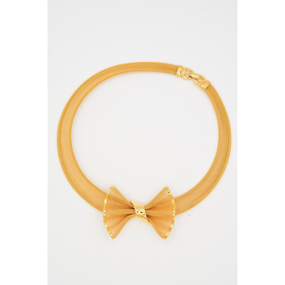 Givenchy Vintage Gold Mesh Bow Collar Necklace Statement Runway Signed 80s BinR - Picture 2 of 13
